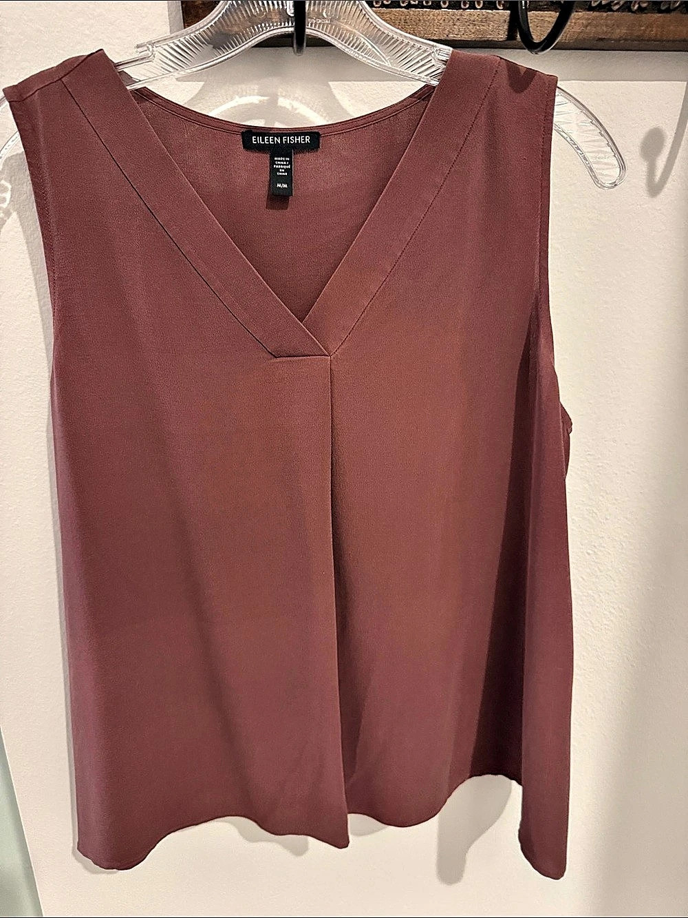 Eileen Fisher Silk Georgette Crepe Pleated Tank - Medium